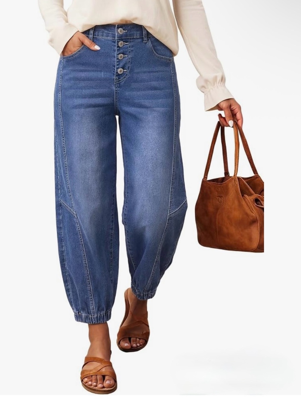 Dokotoo Barrel Jeans for Women Button Front Baggy Denim Pants with Pockets Sz 18